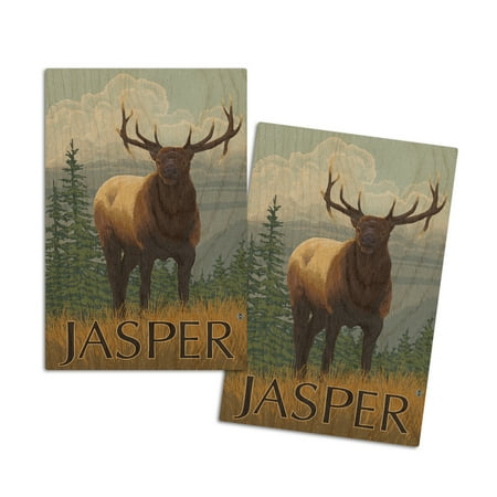

Jasper National Park Canada Elk Scene (4x6 Birch Wood Postcards 2-Pack Stationary Rustic Home Wall Decor)