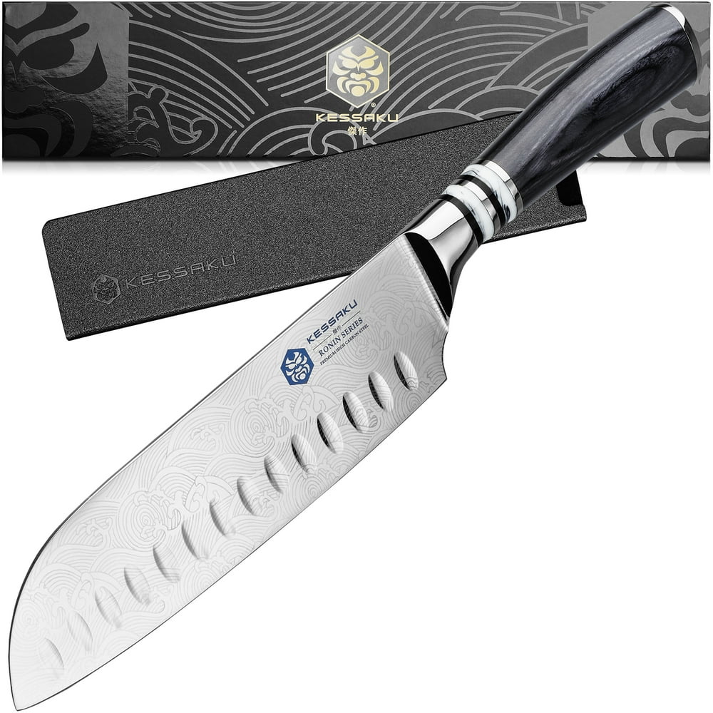 Kessaku 7-Inch Santoku Knife - Ronin Series - Granton Edge - Forged 7cr17mov High Carbon Stainless Steel