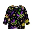 thumbnail image 3 of Girls Kids Mardi Gras 3/4 Sleeve Tees - Heart Mask Sequin Graphic Crew Neck Tops, Soft Casual Fat Tuesday New Orleans Carnival Party Matching Outfits, 3 of 4