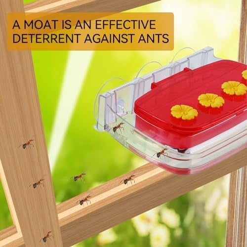 2 Pack Window Hummingbird Feeder with Strong Suction Cup, Plastic Hummingbird Feeders for Outdoors, Built-in Moat,Easy to Clean and Refil (10oz) (2, Red)