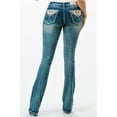 thumbnail image 3 of Grace in LA Women's Aztec Feather Embroidered Faux Flap Pocket Bootcut Jeans (28, Blue Stonewashed), 3 of 3