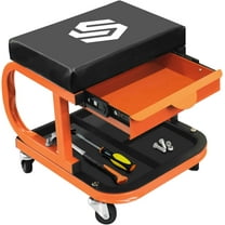 SEKAM Rolling Creeper Seat with Storage Drawer & Tool Tray, Heavy-Duty Mechanic Stool, 300 lb Capacity, Orange