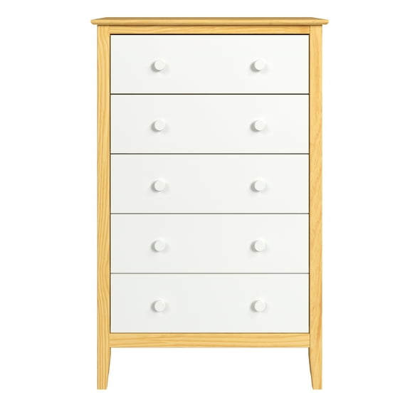 Jela Solid Wood Easy Pieces 5 Drawer Dresser Natural w/White Front