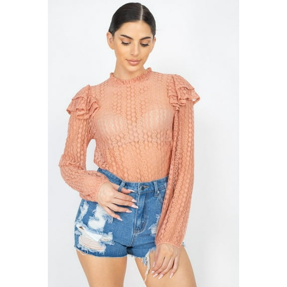 Sheer Crochet Lace Ruffled Top