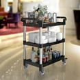 thumbnail image 4 of 3 Tier Heavy Duty Plastic Utility Cart with Wheels 390lbs Capacity, Commercial Rolling Cart for Restaurant Kitchen Office Warehouse Storage, Black, 4 of 5