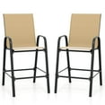 thumbnail image 2 of Costway 2 PCS Outdoor Bar Stools 29" Fabric Bar Height Stools with Armrests & Footrest Beige, 2 of 10
