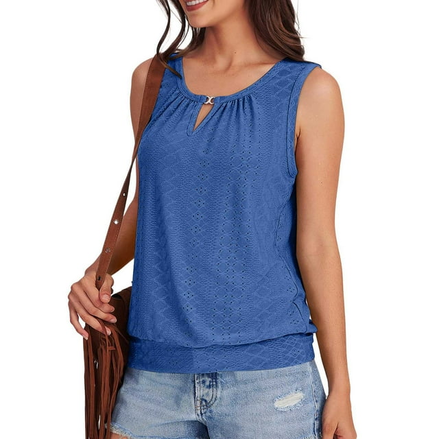 Womens Tops, Womens Solid Tank Keyhole V Neck Tank Summer For Eyelet Embroidered Loose, Holiday Gifts, XXL