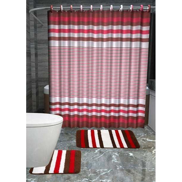 Burgundy & Brown 15pc Striped Bathroom Accessories Set ...