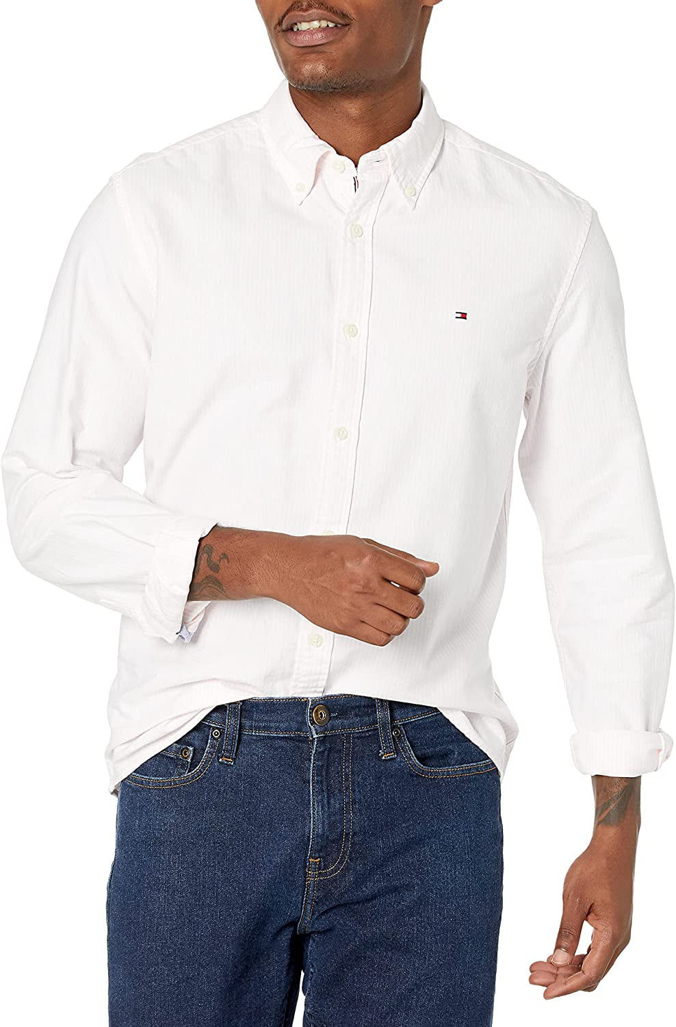 TOMMY JEANS OXFORD LONG SLEEVE SHIRT TOMMY HILFIGER SHIRT NAVY/WHITE/SKY 
