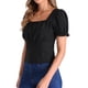 thumbnail image 4 of Camisetas casuales de verano para mujer con cuello cuadrado y volantes de manga corta XL negras, 4 of 6