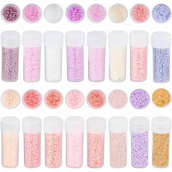 1 Box 80G 12/0 Mini Glass Seed Beads Opaque Round Seed Bead Glass 2mm Bracelet Seed Beads Pink Purple Spacer Loose Bead Small Glass Beads for Jewelry Making DIY Earrings Bracelets Necklace