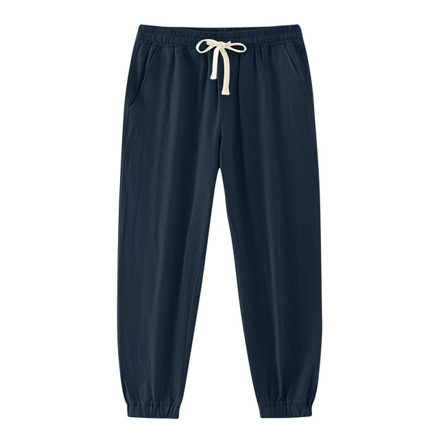 fheaev Men's Casual Holiday Pocket Drawstring Solid Color Elastic Waist Jogger Pants