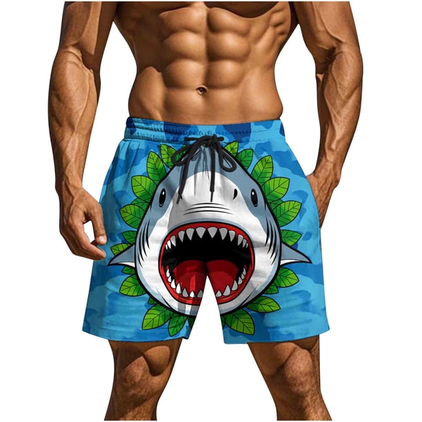 Pantalones de Baño de Cintura Elástica de los Hombres Divertido Impresión Doble Bolsillo Cinco Puntos Pantalones Cortos de Playa de Verano Seco Rápido