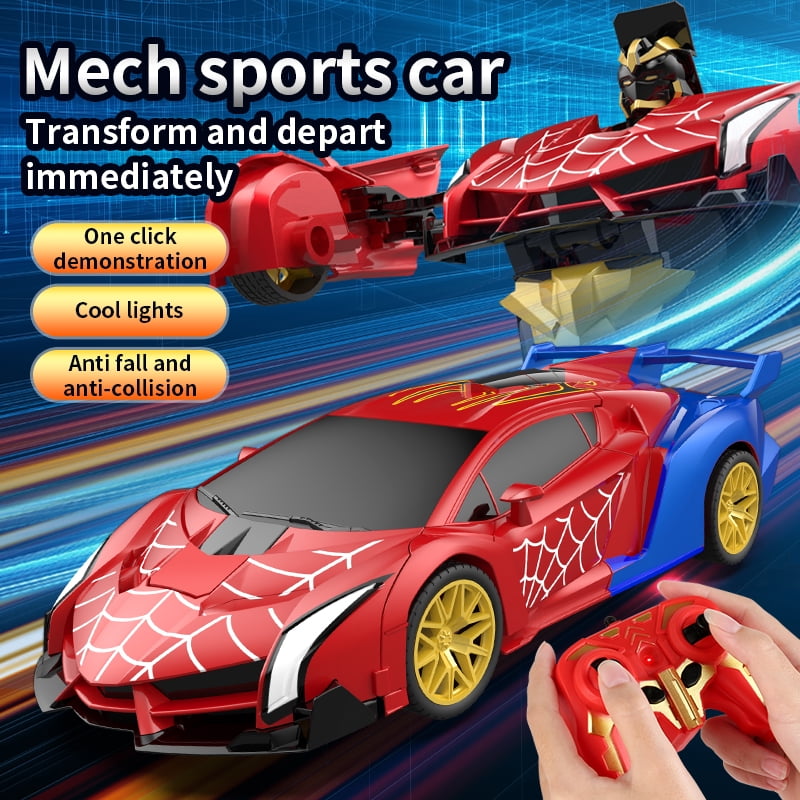 Remote Control Transforming Car Robot Toy, 1:18 Scale 2.4GHz RC Stunt Car with One-Button Transform, Lights, Rechargeable Battery