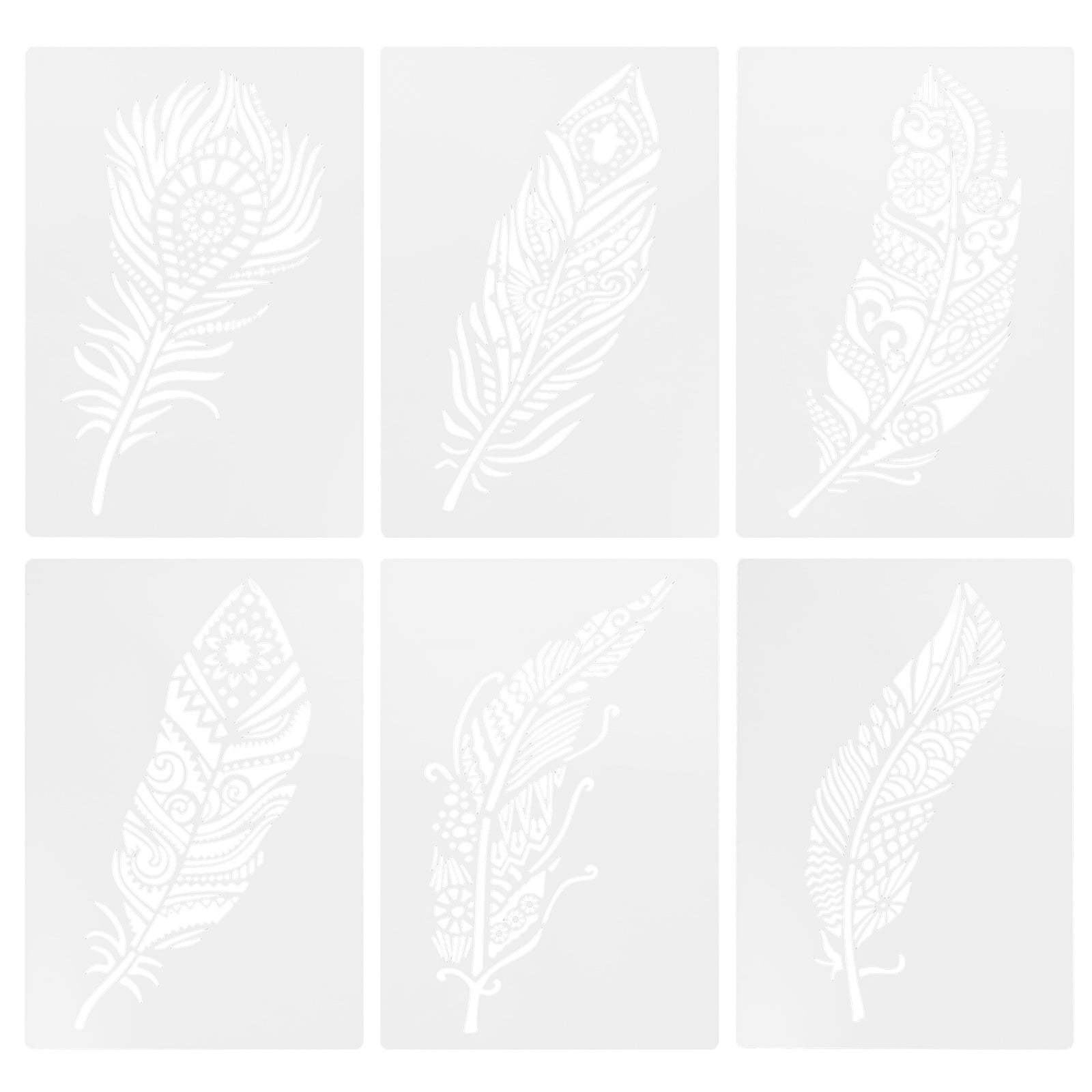 6pcs Stencils for Painting Plume Stencils Plastic DIY Plume Stencil Painting Stencils for Wall