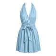 thumbnail image 4 of Enjoytime Linen Dress Women Sleeveless Halter V-Neck Backless Mini Dress Beach Vacation Plus Size Summer Dresses, 4 of 6