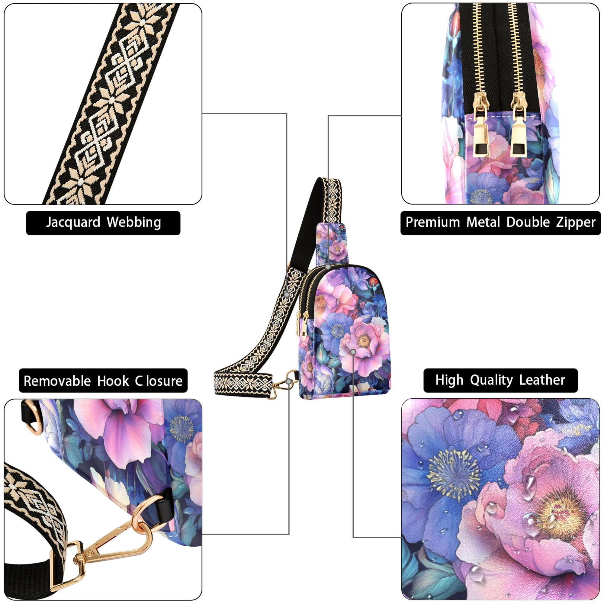 FORMRS Womens Crossbody Sling Bag Travel Daypack Shoulder Chest Backpack, Colorful Art Flowers