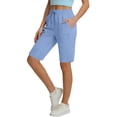 thumbnail image 2 of Ynynloco Women's Casual Cargo Shorts with Pockets Elastic High Waist Drawstring Shorts for Women Hiking Short, 2 of 5