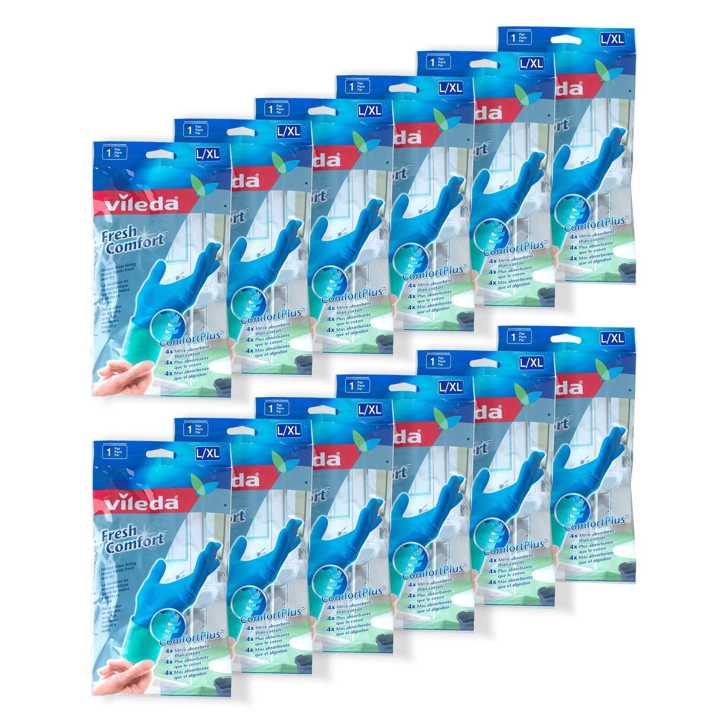 Vileda Fresh Comfort Gloves, Large/X-Large Size, 12-pack