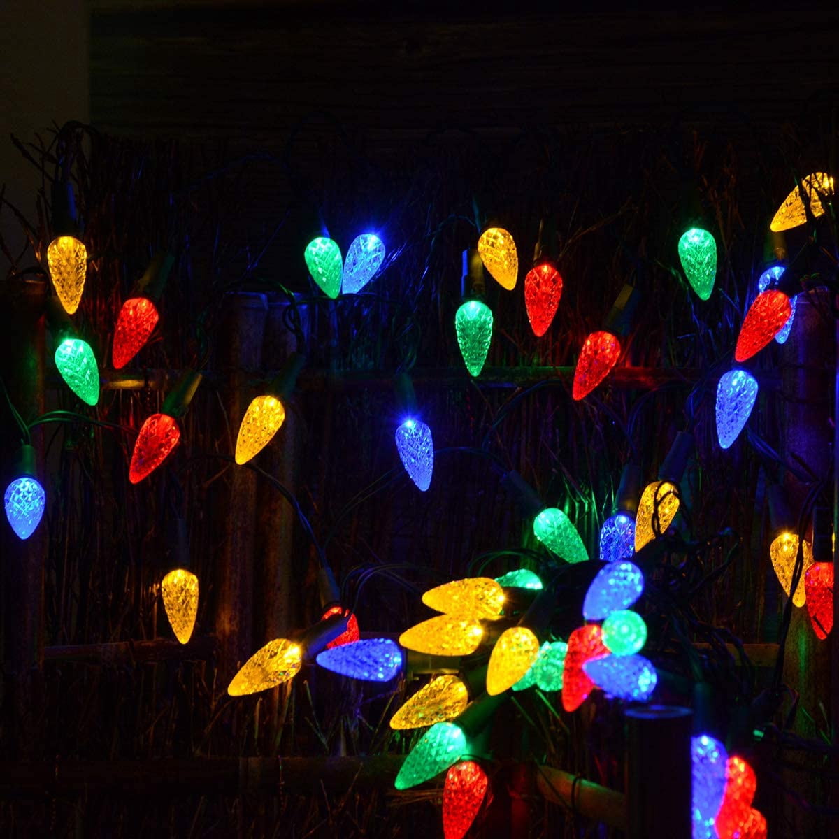 HESHENG 50 LED Solar Christmas String Lights Outdoor Solar Powered Fairy Lights C6 Strawberry Christmas Lights for Bushes Wall Fence Roof Backyard Door Porch Trees Decorations