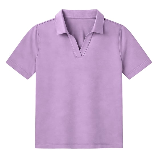 longantii Girls Polo Shirts Short Sleeve V Neck School Uniform Casual Collared Lapel Solid Color T-Shirts Purple 4-5 Years
