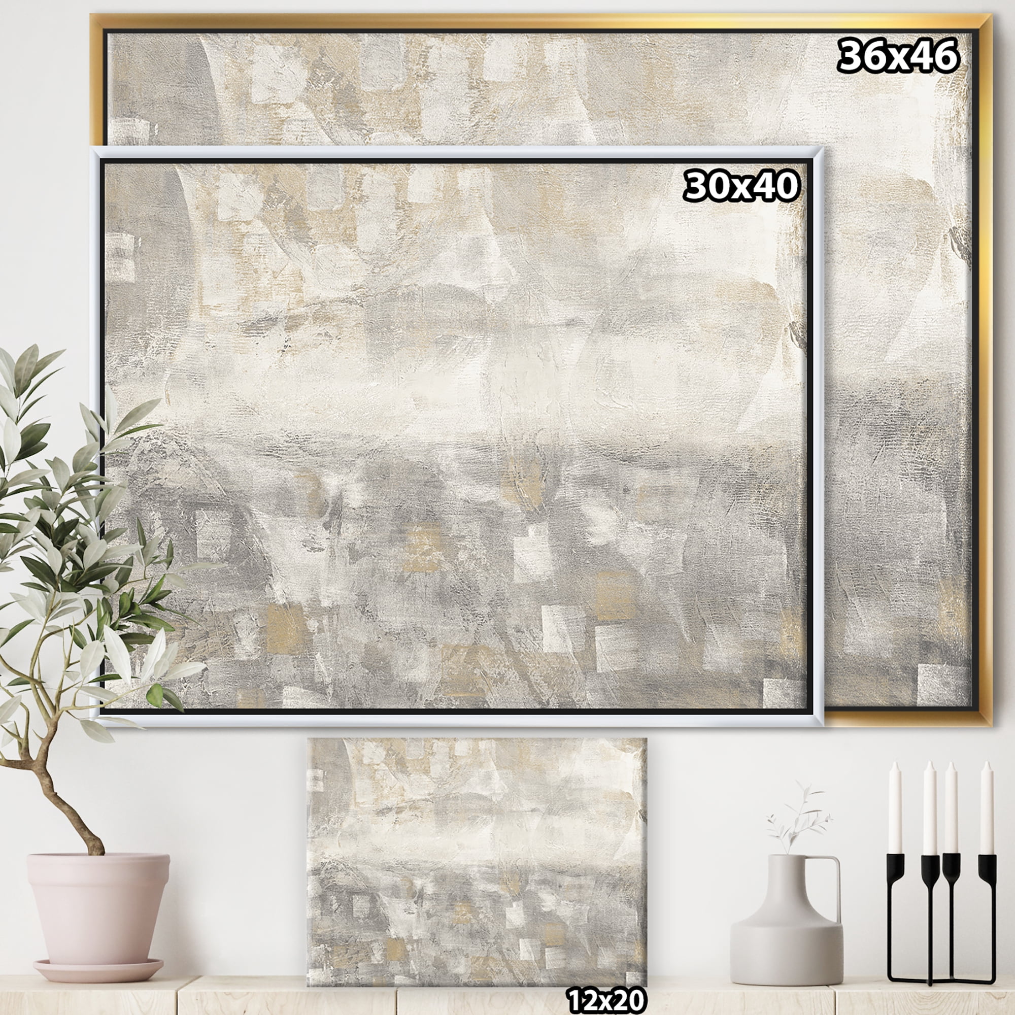 Designart ' Gray Abstract Watercolor ' Contemporary Framed Canvas