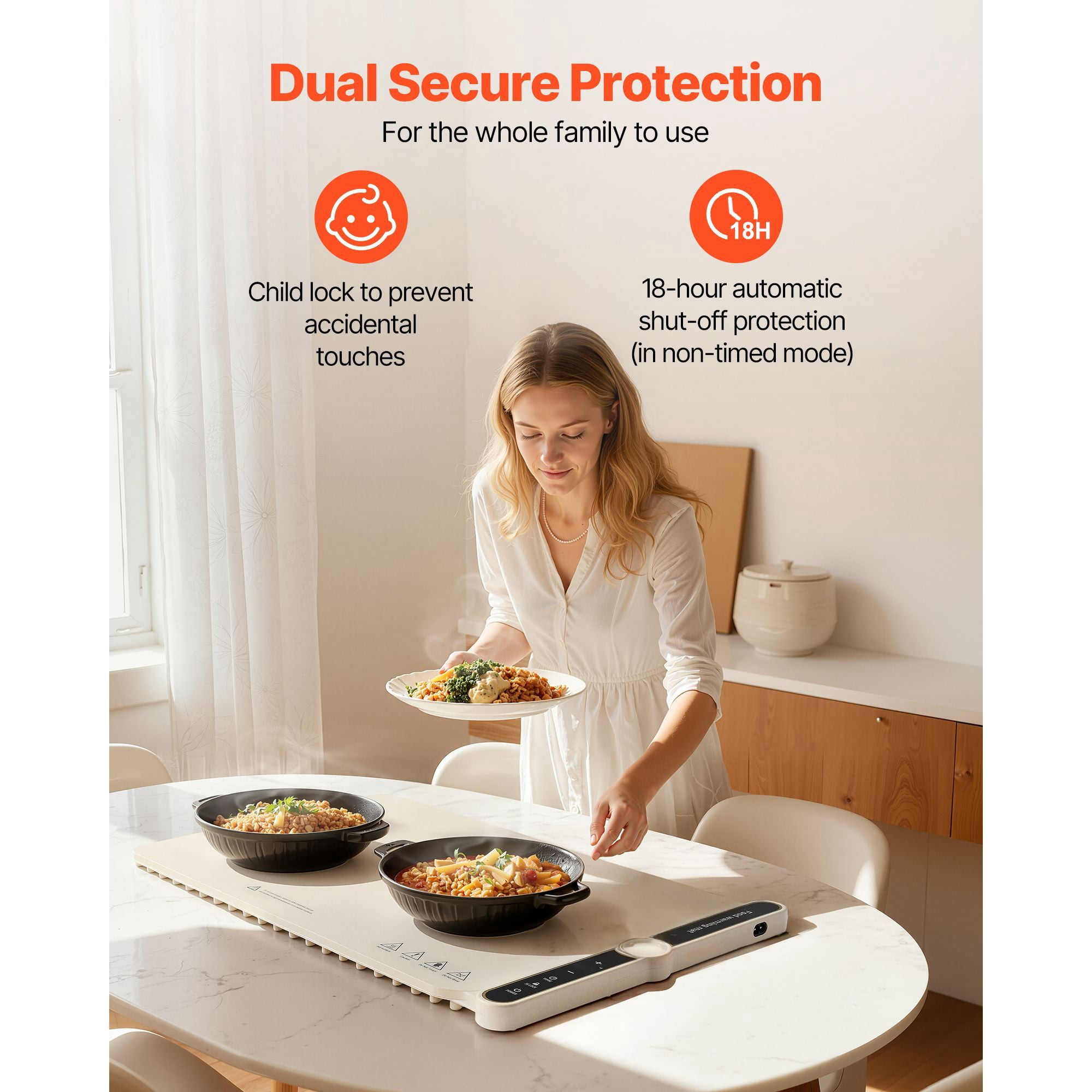 Silicone Warming Mat 19.88x13.86 Inch 9 Temperature Settings 104-248°F 6-Hour Timer Food Warming Tray for Party Buffet