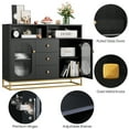 thumbnail image 7 of Homfa Sideboard Buffet, 3 Drawers Accent Cabinet with Open Shelf & Glass Doors, Black, 7 of 7
