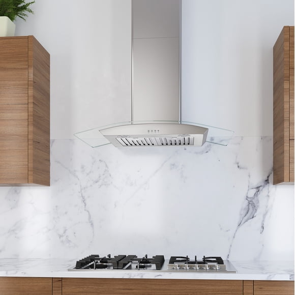 Ancona Tornado II 36 in. Wall Mount Range Hood in Glass and Steel