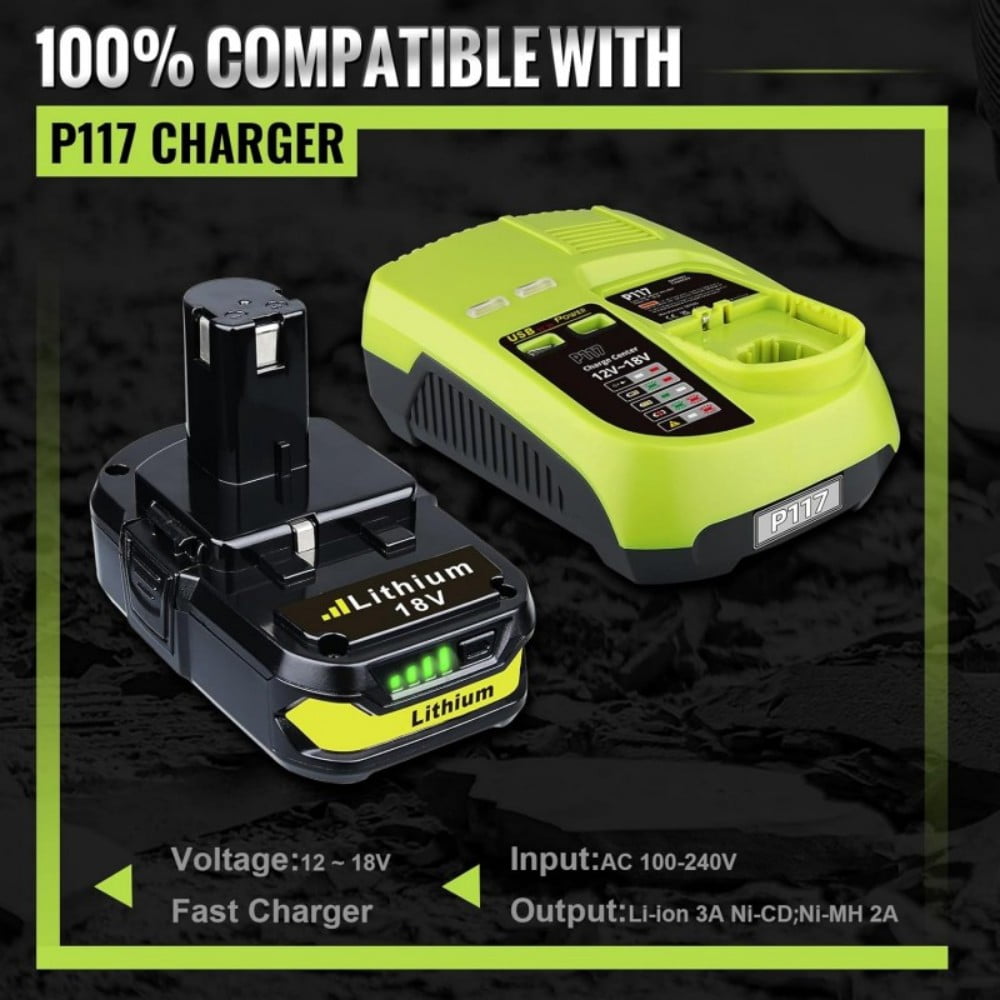 2Pack 3.6Ah P102 Battery Compatible with Ryobi 18V Lithium Battery ONE+ P103 P104 P105 P107 P108 P109 P190 P191 P122 Cordless Tool Battery