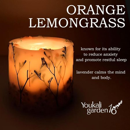 Scented Soy Candle for Women - Long-Lasting Natural Pillar Candle with Dried Flowers - Gift-Boxed Hand-Poured Luxury Candle for Home Decor and Relaxation (Orange & Lemongrass)