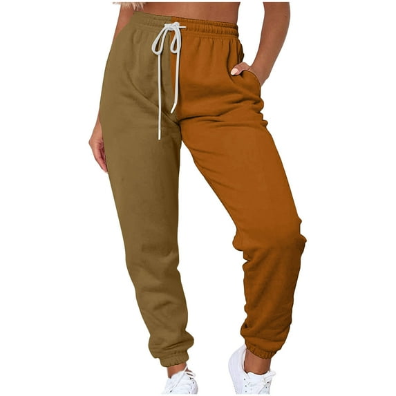 Hfyihgf Womens Color Block Y2k Baggy Sweatpants Drawstring High Waist Joggers Pants Trendy Relaxed Fit Trousers with Pockets(Brown,3XL)