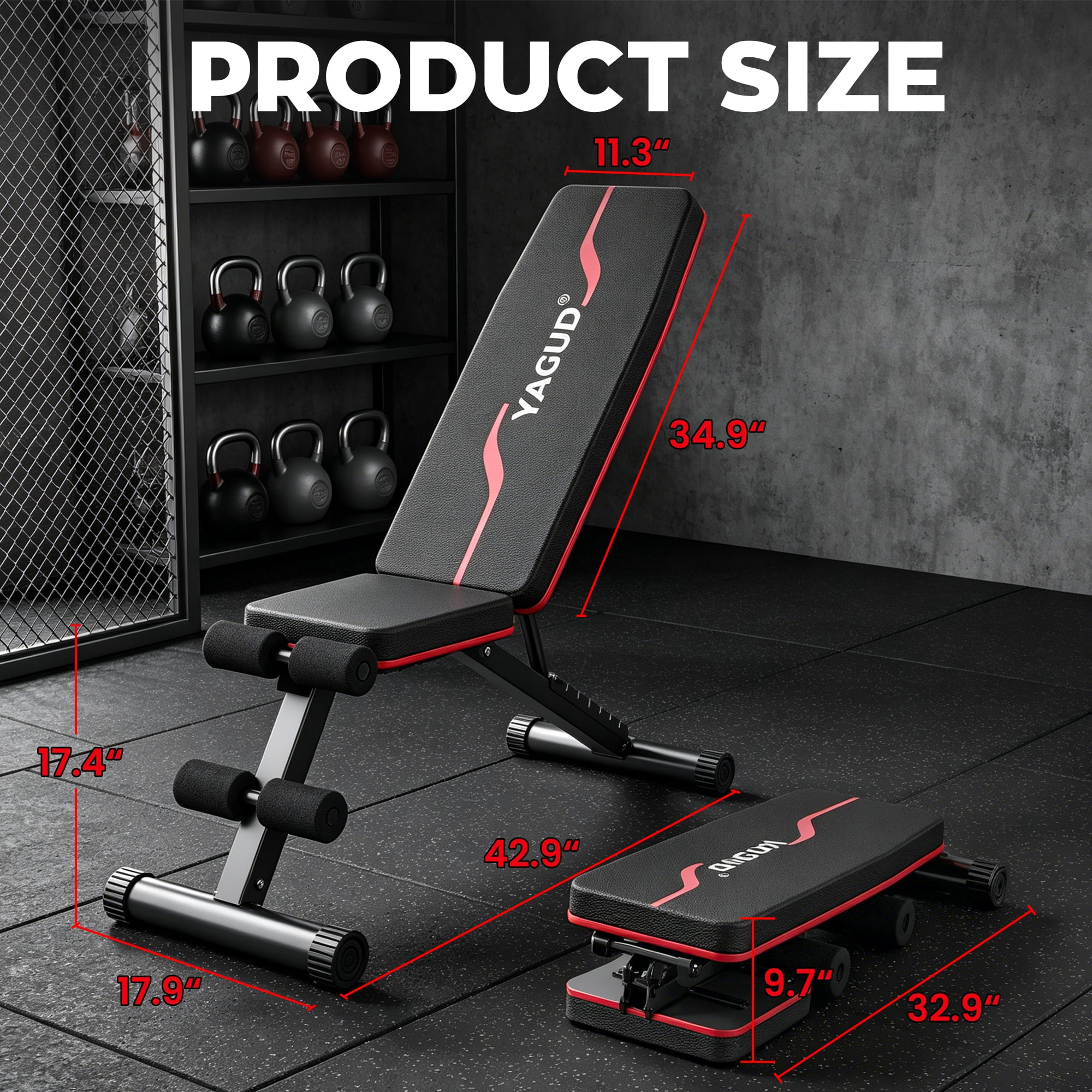 Yagud   Weight Bench Press for Home Gym, Strength Training Adjustable Workout Benches for Full Body, Gym Benches for Incline Decline Exercise