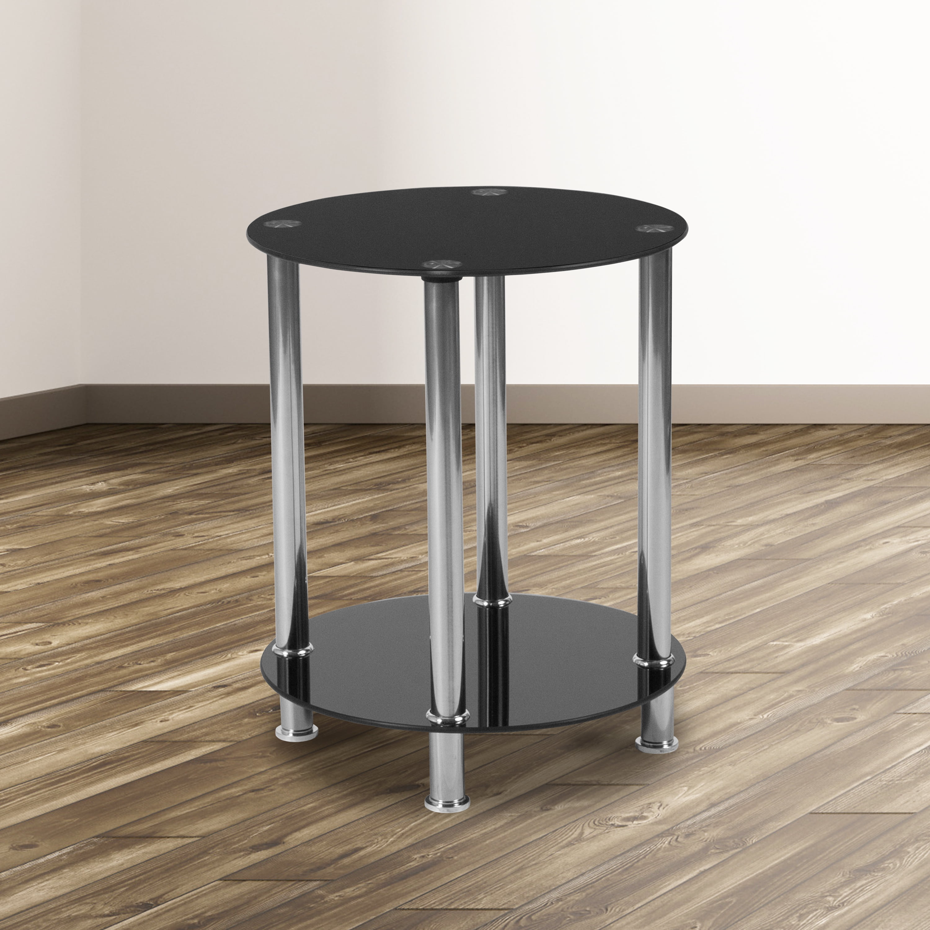 Flash Furniture Riverside Collection Black Glass End Table with Shelves