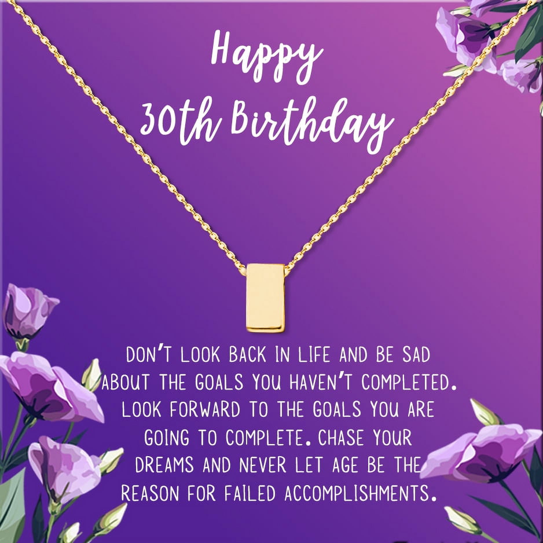 Anavia Happy 30st Birthday Gifts Stainless Steel Fashion Necklace Birthday Card Jewelry Gift for Her, Birthday Gift for Wife-[Gold Cube, Royal Purple Gift Card]