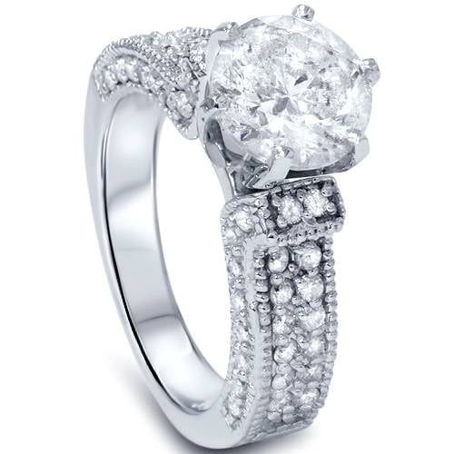 Vintage Art Deco Engagement Wedding Antique Ring 14K White Gold Over 3Ct Diamond 