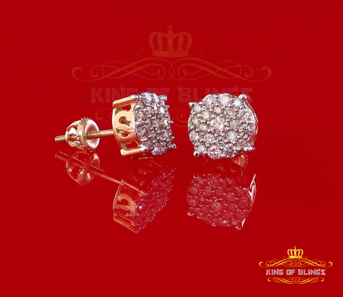 King of Bling's 10K Real Yellow Gold Real Diamond 0.80CT Men's/Women's Stud Round Earring