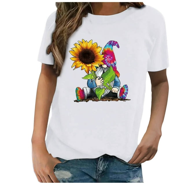 Pompotops T-Shirt à Manches Courtes Imprimé Tournesol Womens