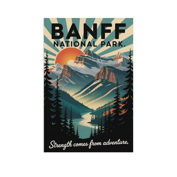 Vintage Motivational Inspirational Retro Travel Wall Art Banff National Park Retro Tourism Poster Decor for Office Home Classroom Print Poster