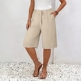 thumbnail image 6 of Women Lightweigh Shorts Drawstring Pull-on Wide Leg Straight Casual Short Pants Bermuda Shorts For Women Knee Length Wide Leg Summer Short Summer Beach Vacation Outfit Khaki XXL, 6 of 7