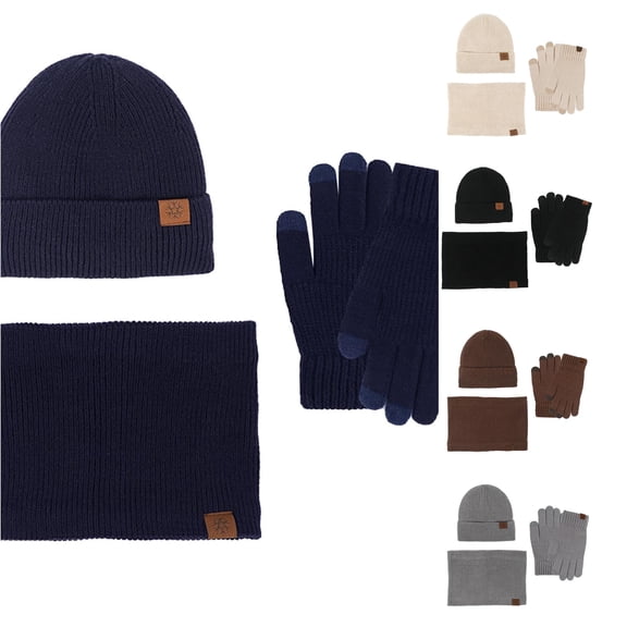 HNMKIU Women Winter Hat Scarf Set 3 Piece Neck Warmer Knit With Matching Touchscreen Mittens For Cold Weather Outdoor Activity Navy - One Size