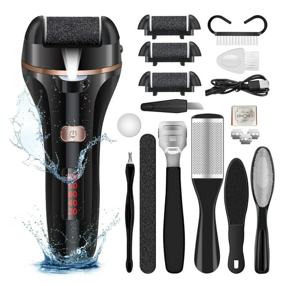 Electric Foot File Callus Remover, Rechargeable Pedicure Tools Foot Care Kit, Callus Remover for Feet with 3 Roller Heads,2 Speed, Display for Remove Cracked Heels Calluses and Hard Skin