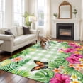 thumbnail image 2 of Tropical Spring Area Rugs 6'x9', Washable Small Throw Rugs for Kitchen Dining room, Floral Leaves Butterflies Sage Green Plaid Indoor Outdoor Rug Non-Slip Low Pile Carpet Runner Reversible Floor Mats, 2 of 8