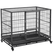 Easyfashion 43 inch Heavy Duty Metal Rolling Dog Cage Kennel,Black