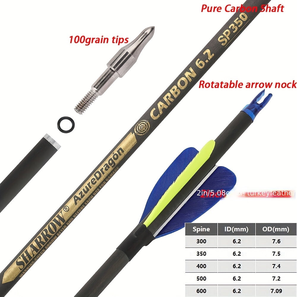 30" Pure Carbon Arrow SP300-600 2" Feather Archery Recurve Compound Bow Hunting