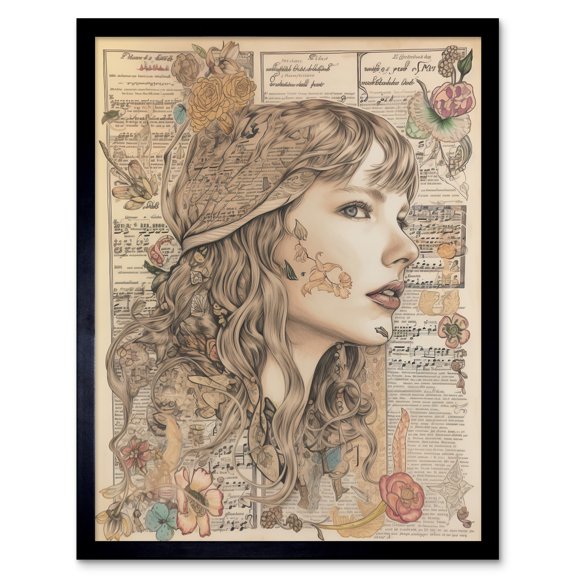 Upcycled Music Book Page Singer Portrait Illustration Art Print Framed Poster Wall Decor 12x16 inch