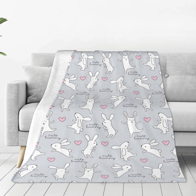Balery Fun Rabbit Manta de Felpa Suave y Acogedora – Cobija de Franela Aterciopelada para Cama, Lavable y Cálida para Sofá, Mascotas, Transpirable-50"x40"