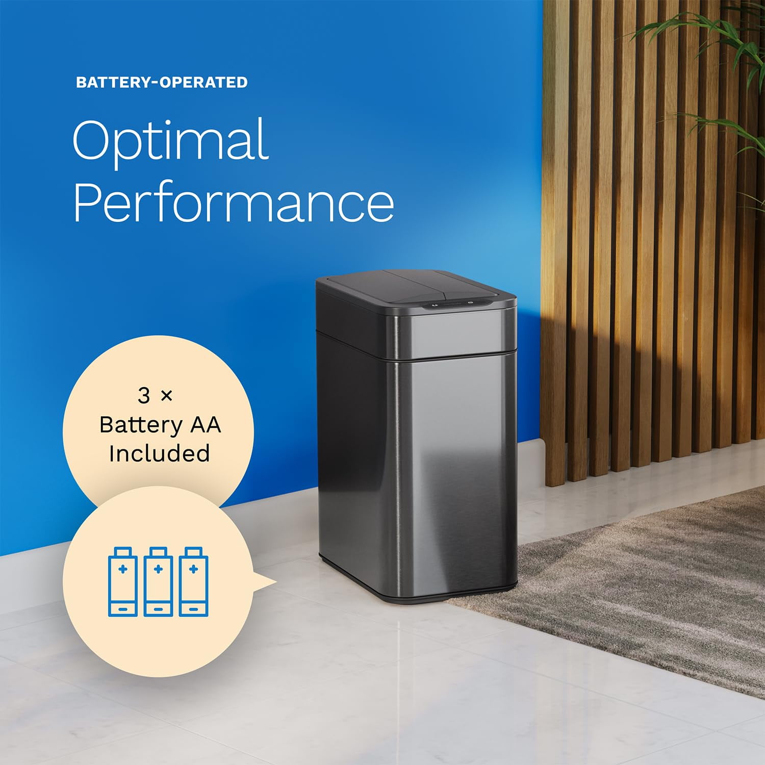 (2 pack) hOmeLabs Robust 13 Gallon Sensor Trash Can, Retractable Butterfly Lid, Batteries Included, Maximizing Space, Easy to Clean, Battery-Powered - Dark Stainless Steel