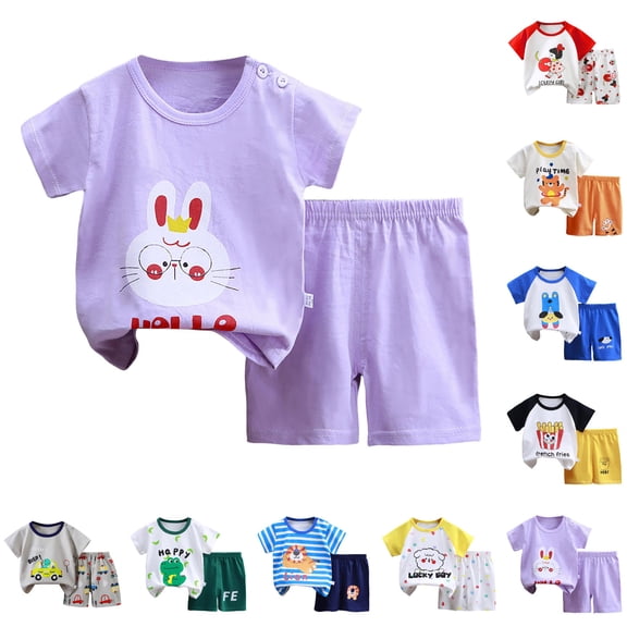 Nwiuh Summer Pajamas for Boys Boys' Shorts and Sleep Shirt Kids Sleepwear 2 Piece Pajama Set Size 12-13T (5-6 Years, Orange)