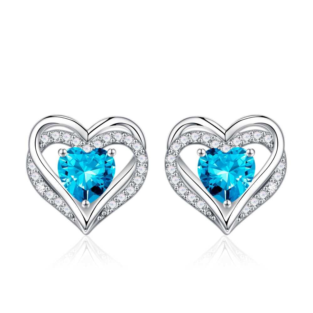 Iefil Earrings for Women, 925 Sterling Silver November Birthstone Blue Topaz Heart Stud Earrings for Women